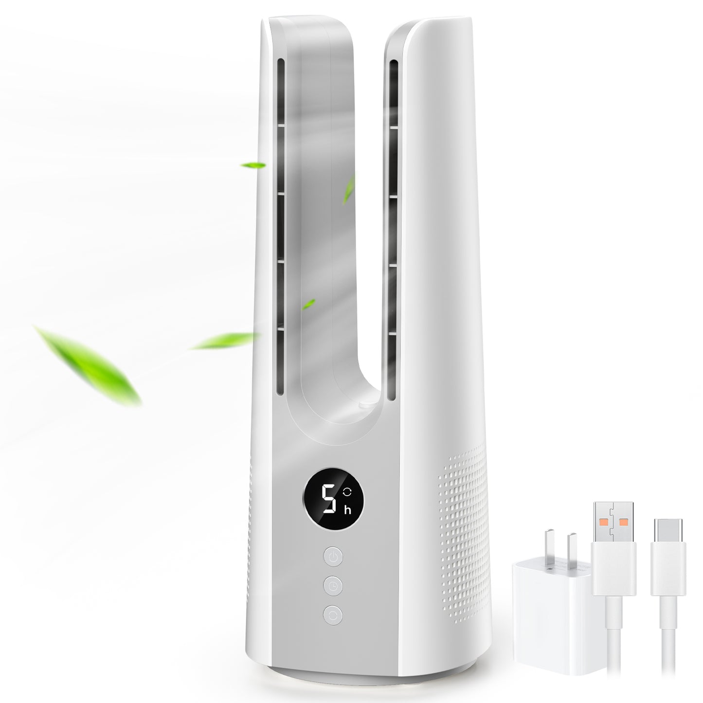 Desk Fan, 13 Inch Portable Bladeless Fan, Small Quiet Table Fan with 60°Oscillating, 9 Speeds & 9H Timer, LED Display, Button Control, Easy to Clean, Personal Desktop Fan for Bedroom, Office
