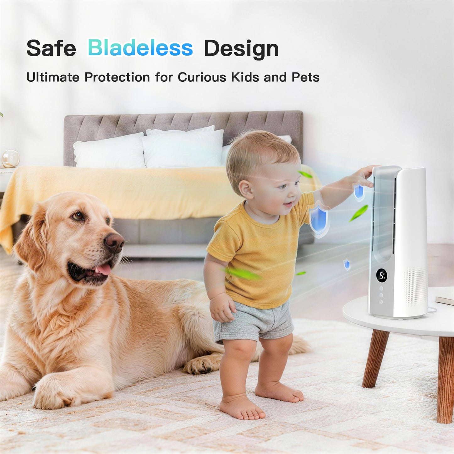 Desk Fan, 13 Inch Portable Bladeless Fan, Small Quiet Table Fan with 60°Oscillating, 9 Speeds & 9H Timer, LED Display, Button Control, Easy to Clean, Personal Desktop Fan for Bedroom, Office