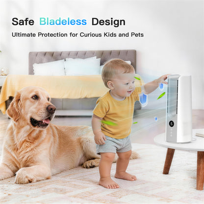 Desk Fan, 13 Inch Portable Bladeless Fan, Small Quiet Table Fan with 60°Oscillating, 9 Speeds & 9H Timer, LED Display, Button Control, Easy to Clean, Personal Desktop Fan for Bedroom, Office
