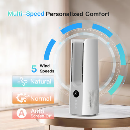 Desk Fan, 13 Inch Portable Bladeless Fan, Small Quiet Table Fan with 60°Oscillating, 9 Speeds & 9H Timer, LED Display, Button Control, Easy to Clean, Personal Desktop Fan for Bedroom, Office