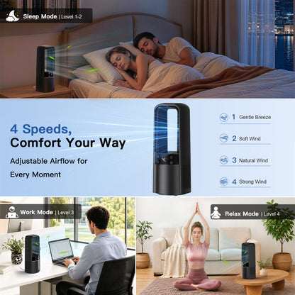Desk Fan Bladeless, 13.4 Inch Office Fan Small Quiet, 4 Speed Touch Control Bedside Fan with 120° Oscillation, 3 Level Night Light, 9H Timer, Easy to Clean, Desk Fans for Office, Bedroom, Home