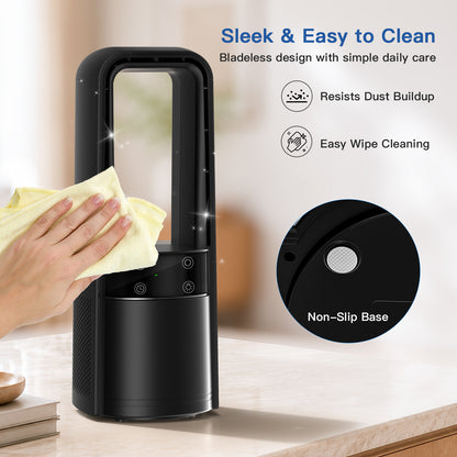 Desk Fan Bladeless, 13.4 Inch Office Fan Small Quiet, 4 Speed Touch Control Bedside Fan with 120° Oscillation, 3 Level Night Light, 9H Timer, Easy to Clean, Desk Fans for Office, Bedroom, Home