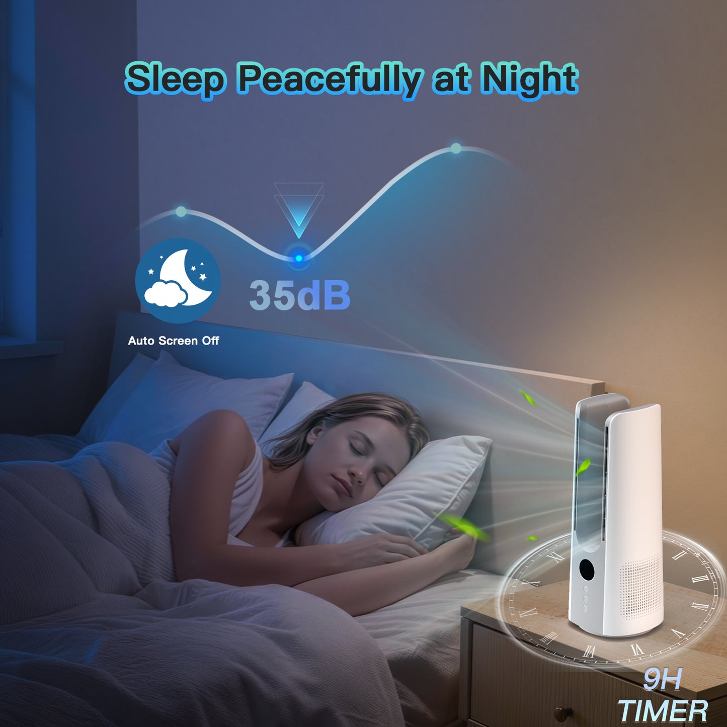 Desk Fan, 13 Inch Portable Bladeless Fan, Small Quiet Table Fan with 60°Oscillating, 9 Speeds & 9H Timer, LED Display, Button Control, Easy to Clean, Personal Desktop Fan for Bedroom, Office
