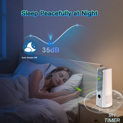 Desk Fan, 13 Inch Portable Bladeless Fan, Small Quiet Table Fan with 60°Oscillating, 9 Speeds & 9H Timer, LED Display, Button Control, Easy to Clean, Personal Desktop Fan for Bedroom, Office