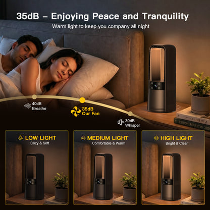 Desk Fan Bladeless, 13.4 Inch Office Fan Small Quiet, 4 Speed Touch Control Bedside Fan with 120° Oscillation, 3 Level Night Light, 9H Timer, Easy to Clean, Desk Fans for Office, Bedroom, Home