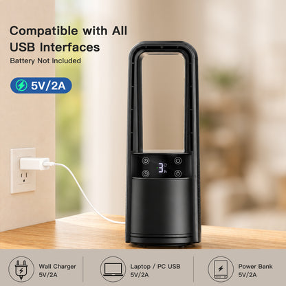 Desk Fan Bladeless, 13.4 Inch Office Fan Small Quiet, 4 Speed Touch Control Bedside Fan with 120° Oscillation, 3 Level Night Light, 9H Timer, Easy to Clean, Desk Fans for Office, Bedroom, Home