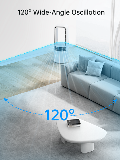 Desk Fan Bladeless, 120° Oscillating Fan Rechargeable, Quiet Fan with Night Light, Smart LED Touch Control, 4 Speed & 9H Timer, Small Table Fan, Auto Display Off, Ideal for Home, Office, Study Room