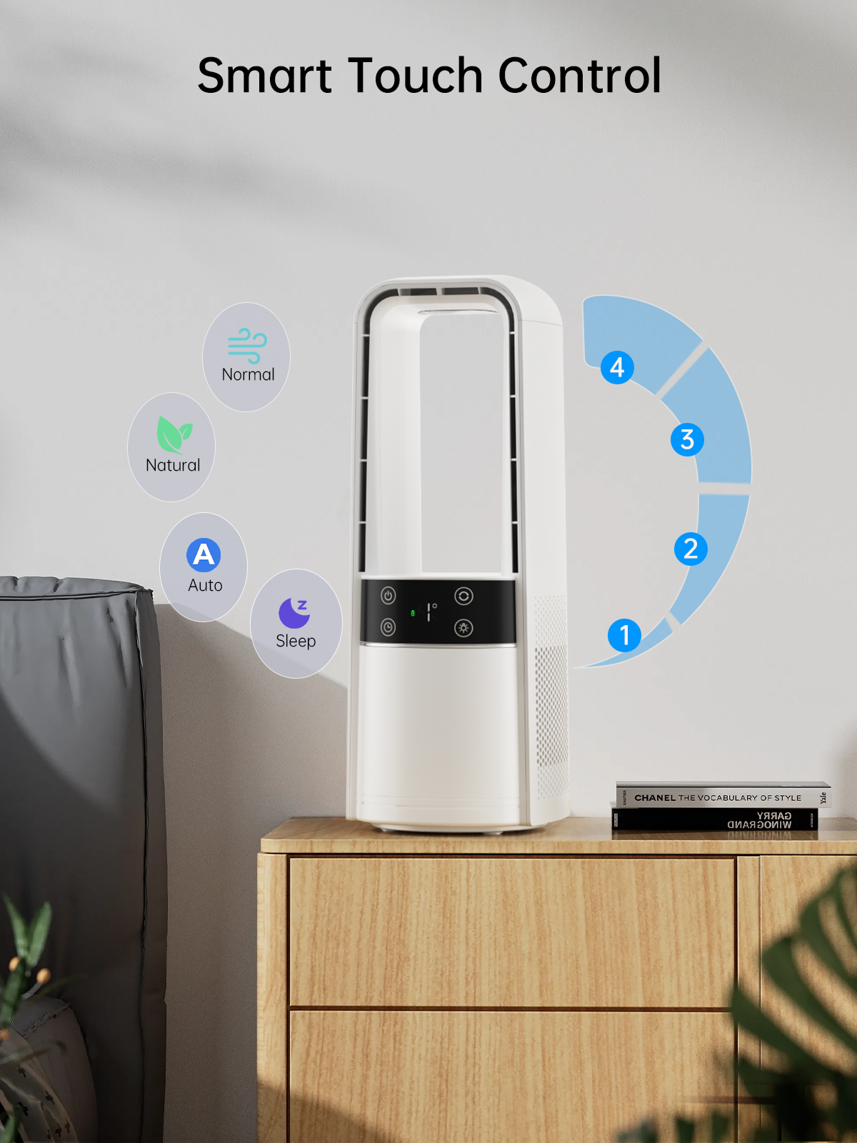 Desk Fan Bladeless, 120° Oscillating Fan Rechargeable, Quiet Fan with Night Light, Smart LED Touch Control, 4 Speed & 9H Timer, Small Table Fan, Auto Display Off, Ideal for Home, Office, Study Room