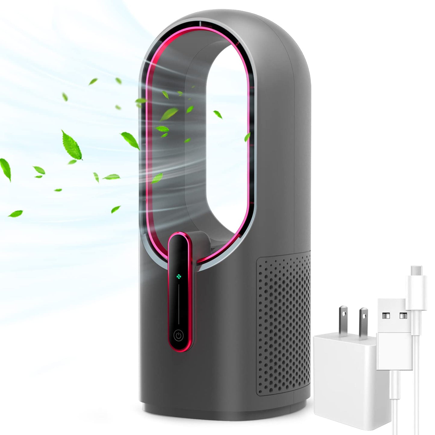 Desk Fan Bladeless, 11.8 Inch Office Fan Small, Quiet, 3 Speed Adjustment, Touch Control, Easy to Clean, Desk Fans Small Quiet, Ideal for Office, Living Room, Bedroom