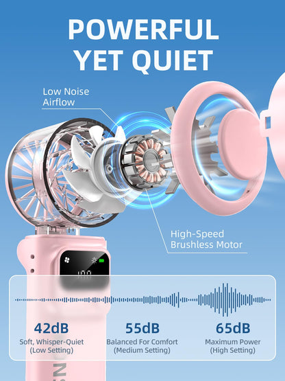 Portable Handheld Turbo Fan, 199 Stepless Speeds, 4000mAh USB Rechargeable, 12H Runtime, 2H Fast Charging, Smart Display, Emergency Flashlight, Personal Cooling Fan for Travel, Gym, Camping, Outdoors