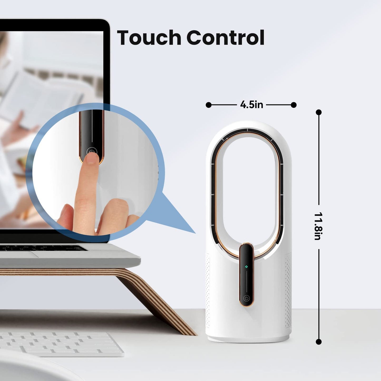 Desk Fan Bladeless, 11.8 Inch Office Fan Small, Quiet, 3 Speed Adjustment, Touch Control, Easy to Clean, Desk Fans Small Quiet, Ideal for Office, Living Room, Bedroom