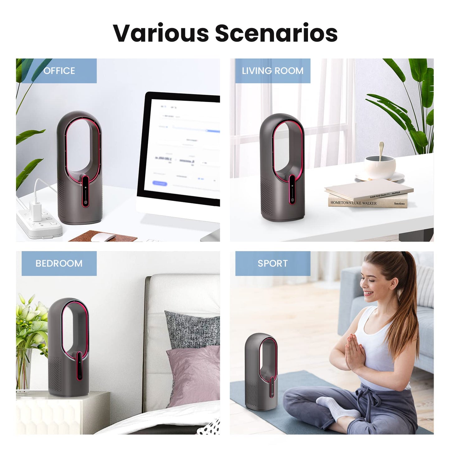 Desk Fan Bladeless, 11.8 Inch Office Fan Small, Quiet, 3 Speed Adjustment, Touch Control, Easy to Clean, Desk Fans Small Quiet, Ideal for Office, Living Room, Bedroom