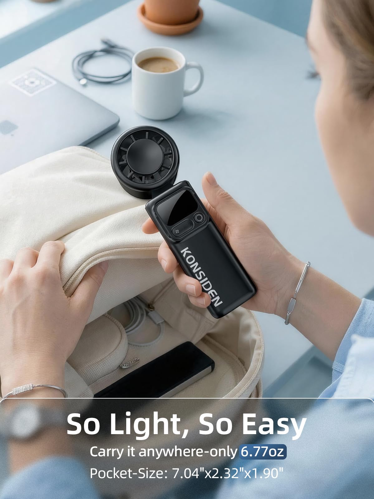 Portable Handheld Turbo Fan, 199 Stepless Speeds, 4000mAh USB Rechargeable, 12H Runtime, 2H Fast Charging, Smart Display, Emergency Flashlight, Personal Cooling Fan for Travel, Gym, Camping, Outdoors