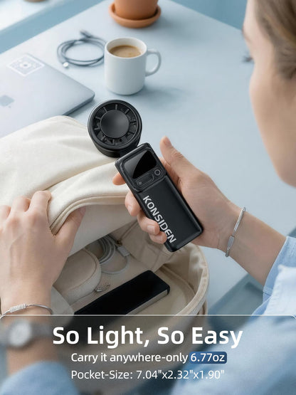 Portable Handheld Turbo Fan, 199 Stepless Speeds, 4000mAh USB Rechargeable, 12H Runtime, 2H Fast Charging, Smart Display, Emergency Flashlight, Personal Cooling Fan for Travel, Gym, Camping, Outdoors